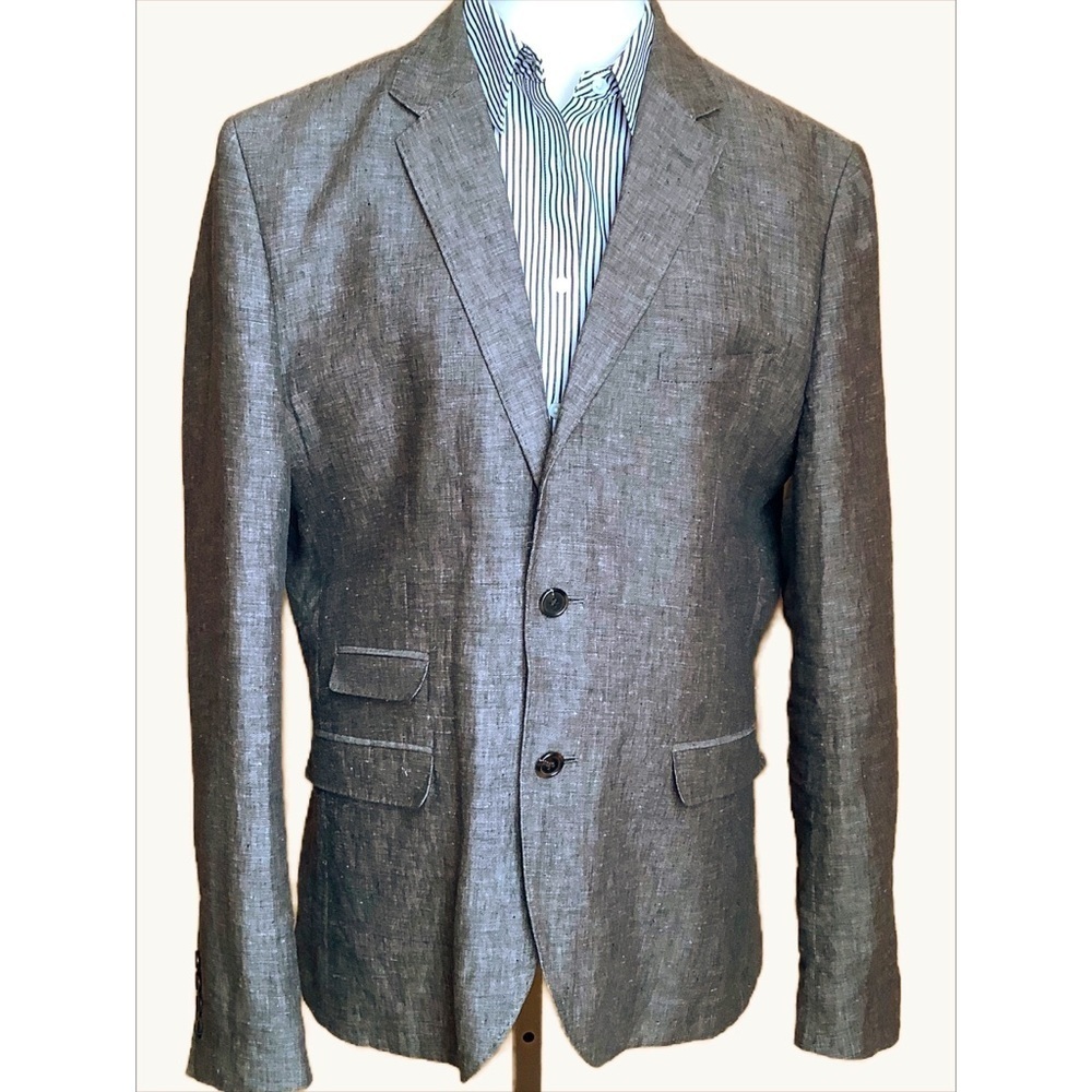 H&M Gray Linen Blazer Jacket Men's Size 44R Sport Coat Neutral